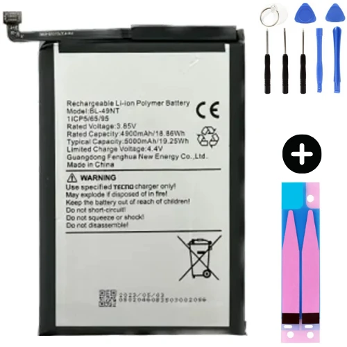 Tecno Spark 10C BL-49NT Uyumlu Güçlendirilmiş İthal Pil + Montaj Seti ürün görseli 1