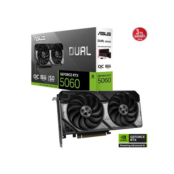 ASUS DUAL-RTX5060-O8G 8Gb 128Bit GDDR7 1xHDMI 3xDP GAMING Ekran Kartı ürün görseli 1