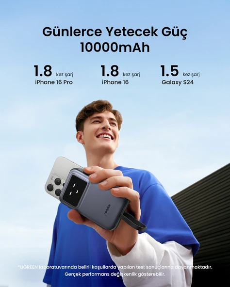 UGREEN Uno Dahili Kablolu 10.000 mAh 30W Hızlı Şarj Powerbank, Siyah, 35603B ürün görseli 1