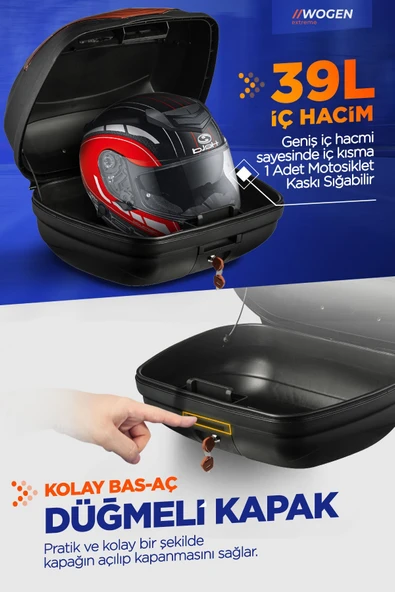 WOGEN WG39 ARKA ÇANTA 39 L BASİC (SİYAH) + KARBON DİZLİK HEDİYELİ - Resim 3