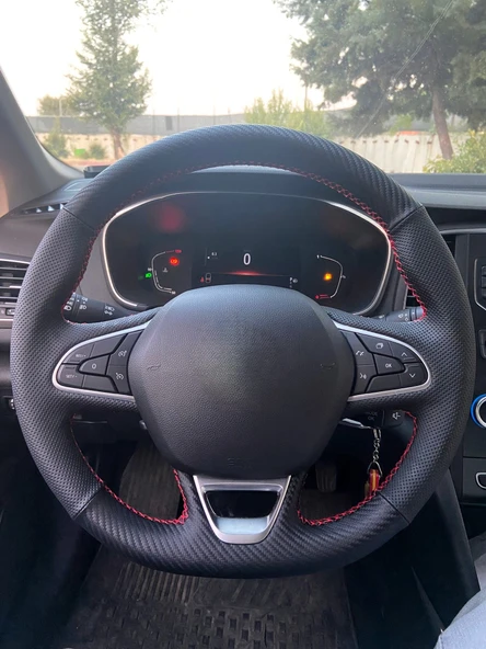 Megane 4 İcon Araca Özel Direksiyon Kılıfı (Nokta Karbon Kırmızı İp) ürün görseli 1