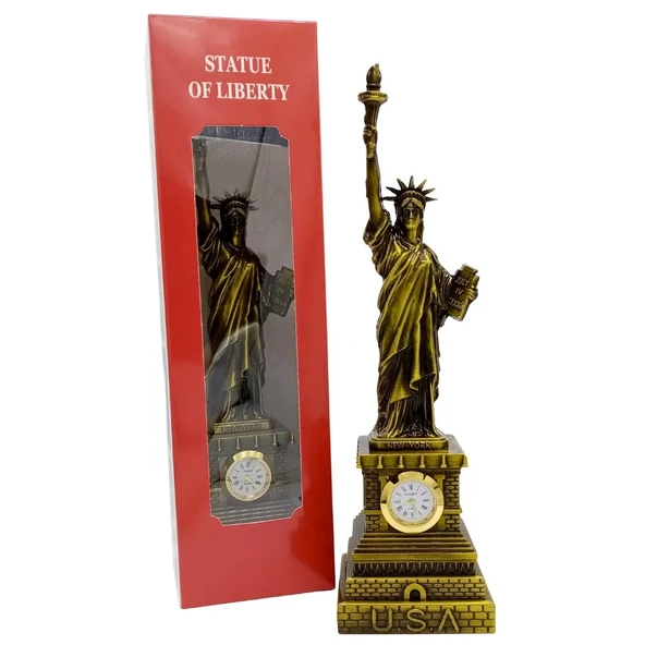 Metal Saatli Özgürlük Heykeli Gold Vintage Dekor USA 25cm ürün görseli 1