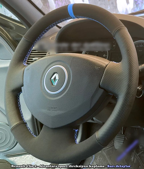 Clio 2 Araca Özel Direksiyon Kılıfı (Noktalı Nubuk Mavi Yüzüklü) ürün görseli 1