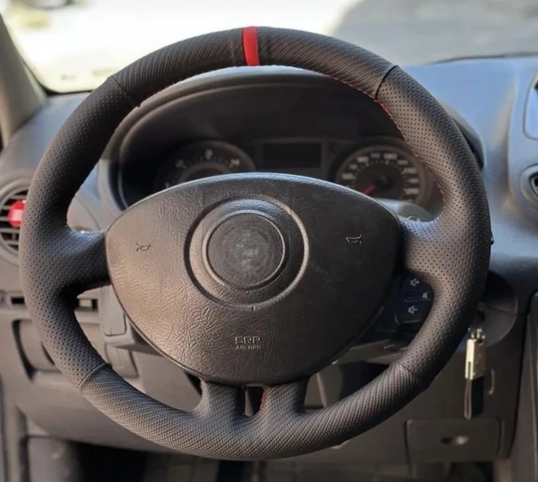 Clio 3 Araca Özel Direksiyon Kılıfı (Nokta Karbon Kırmızı Yüzük ) ürün görseli 1
