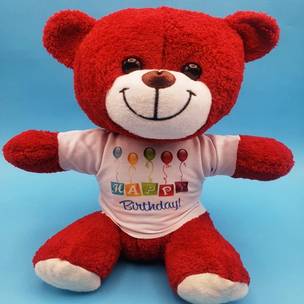Happy Birthday Peluş Kırmızı Ayı ürün görseli 1
