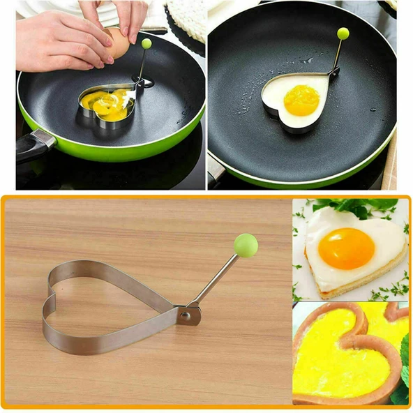 Metalik Kalp Şeklinde Metal Omlet Yumurta ve Krep Kalıpları ürün görseli 1