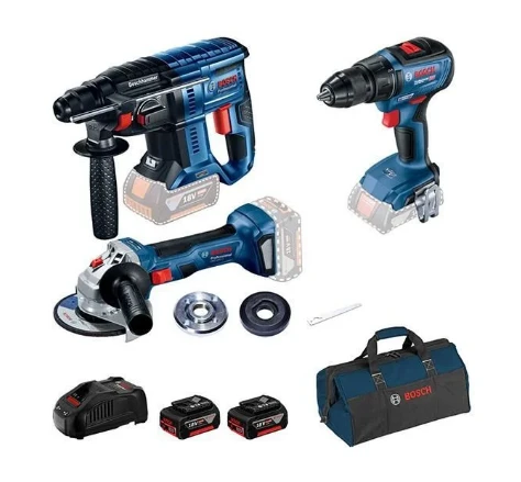 BOSCH GBH 180-Li + GSR 18V-50 + GWS 180-Li 3'Lü Bez Çantalı Set (0 615 990 M32) ürün görseli 1