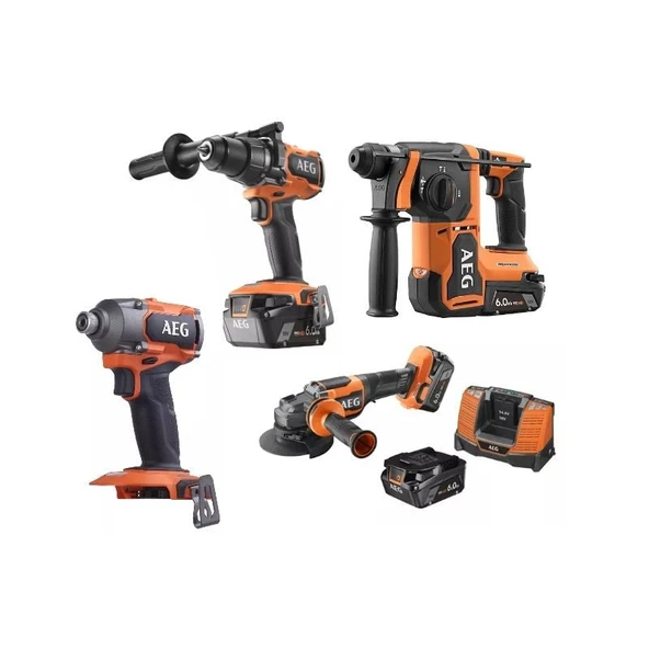 AEG AKÜLÜ DÖRTLÜ MONTAJ SETİ 18 V 6.0 Ah KÖMÜRSÜZ MOTOR ( BBH18BL2 - BSS 18C3B3 - BSS 18C3B3 - BEWS 18 125BLPX2 * L1860SHD * 4 ) ürün görseli 1