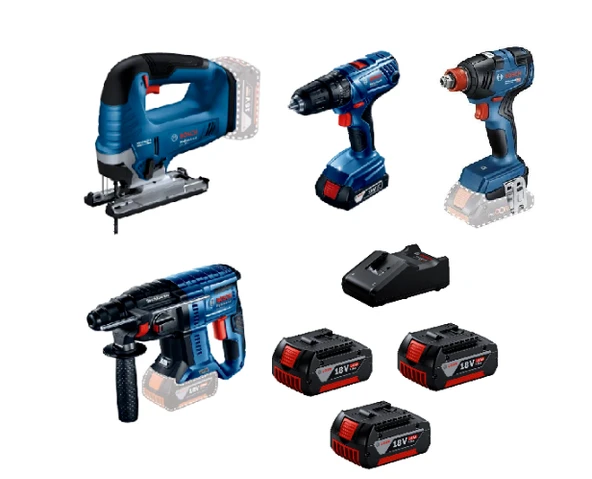 Bosch dörtlü montaj seti - 2 (GST 185-Li , GDX 18V-200 , GSR 18V-50 , GBH 180-Li, GBA 18V 5.0 AKÜx4 ) ürün görseli 1