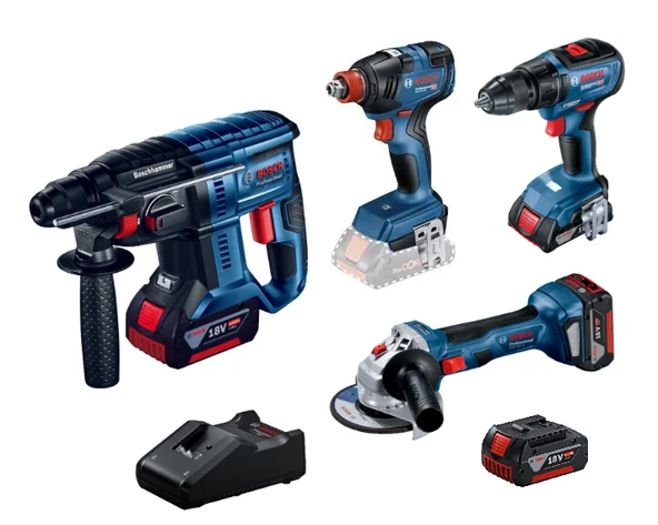 Bosch Dörtlü Montaj Seti ( GWS 180-LI , GDX 18V-200 , GSR 18V-50 , GBH 180-Li + GBA 18 V 4.0 ah  x4 ) ürün görseli 1