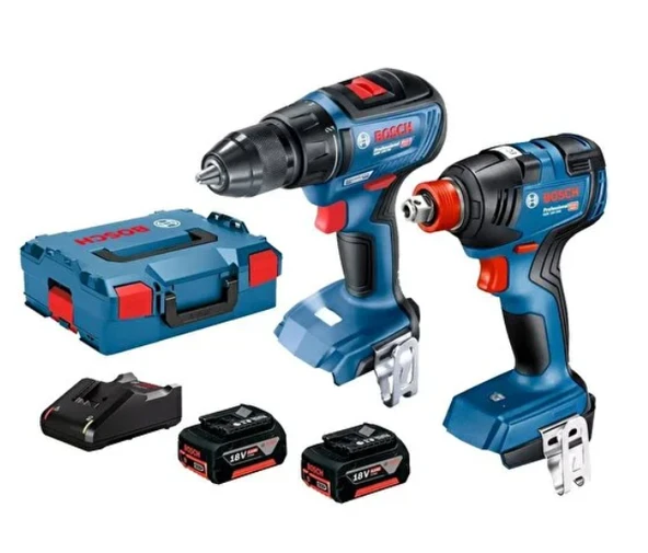 Bosch GSR 18V-50 Akülü Vidalama + GDX 18V-200 Akülü Somun Sıkma + 2x4.0Ah Akü + Akü Şarjı + L-Boxx Set ürün görseli 1