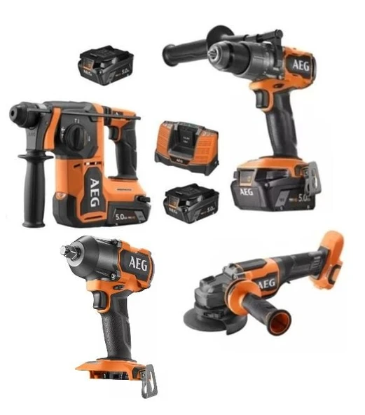 AEG Akülü Dörtlü Montaj Seti 18 V 5.0 Ah ( BBH 18BL2 - BSS 18MTF- BSB 18C3BL -BEWS18-125BLPX2 - L1850SHD*5 ) ürün görseli 1
