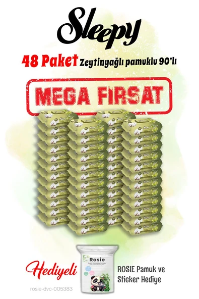 Sleepy 90'lı Zeytinyağlı Pamuklu Islak Bebek Havlusu Mega 48 paket ve Rosie hediye ürün görseli 1