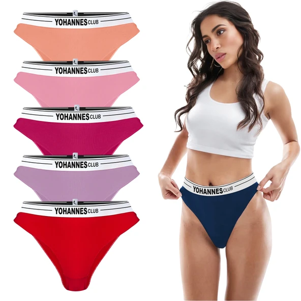 Yohannes Club, Kadın Lastik Kemerli Brazilian Külot, Çok Renkli, Çoklu Paket, 5'li Paket ürün görseli 1