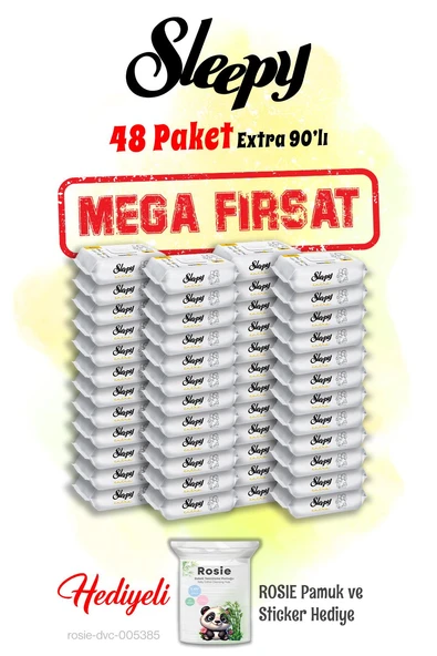 Sleepy 90'lı Extra Islak Bebek Havlusu Mega 48 paket ve Rosie hediye ürün görseli 1