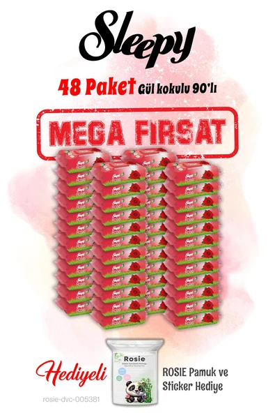 Sleepy 90'lı Gül Kokulu Islak Bebek Havlusu Mega 48 paket ve Rosie hediye ürün görseli 1