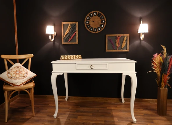 Wooding Mobilya 100 Cm Çekmeceli Masif Beyaz Çalışma Masası ürün görseli 1