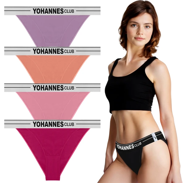 Yohannes Club, Kadın Lastik Bantlı Brazilian Külot, Çok Renkli, Çoklu Paket, 4'lü Paket ürün görseli 1