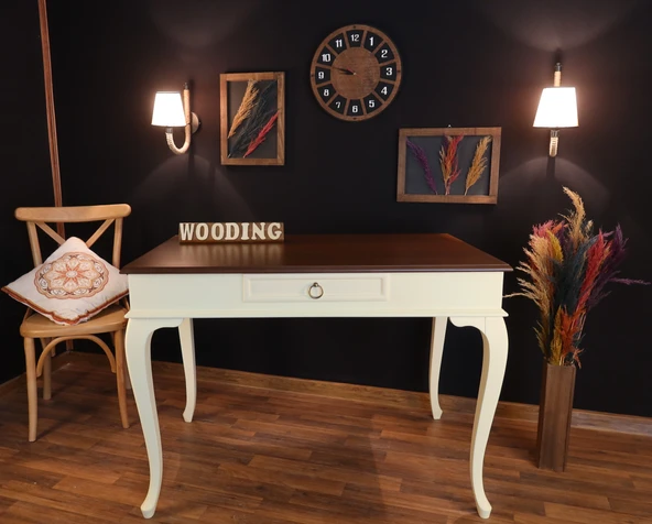Wooding Mobilya 100 Cm Çekmeceli Masif Krem Ceviz Çalışma Masası ürün görseli 1