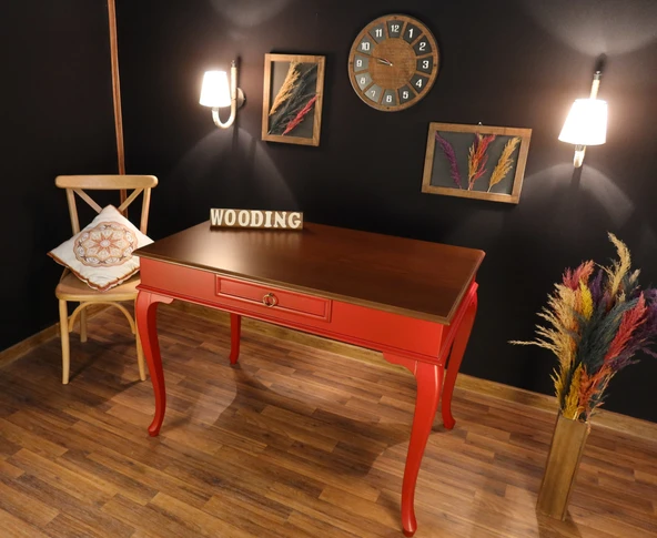 Wooding Mobilya 110 Cm Çekmeceli Masif Kırmızı Ceviz Çalışma Masası ürün görseli 1