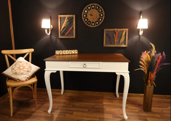 Wooding Mobilya 100 Cm Çekmeceli Masif Beyaz Ceviz Çalışma Masası ürün görseli 1