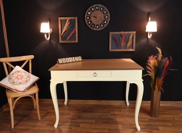 Wooding Mobilya 100 Cm Çekmeceli Masif Krem Natürel Çalışma Masası ürün görseli 1