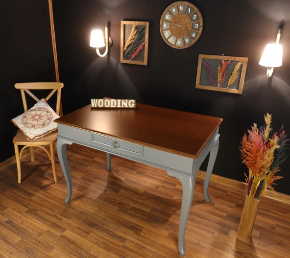 Wooding Mobilya 110 Cm Çekmeceli Masif Gri Ceviz Çalışma Masası ürün görseli 1