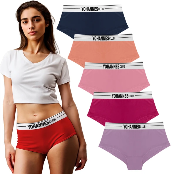 Yohannes Club, Kadın Lastik Kemerli Boyshort-Boxer Külot, Çoklu Renk, Çoklu Paket, 5'li Paket ürün görseli 1