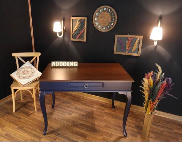 Wooding Mobilya 110 Cm Çekmeceli Masif Lacivert Ceviz Çalışma Masası ürün görseli 1