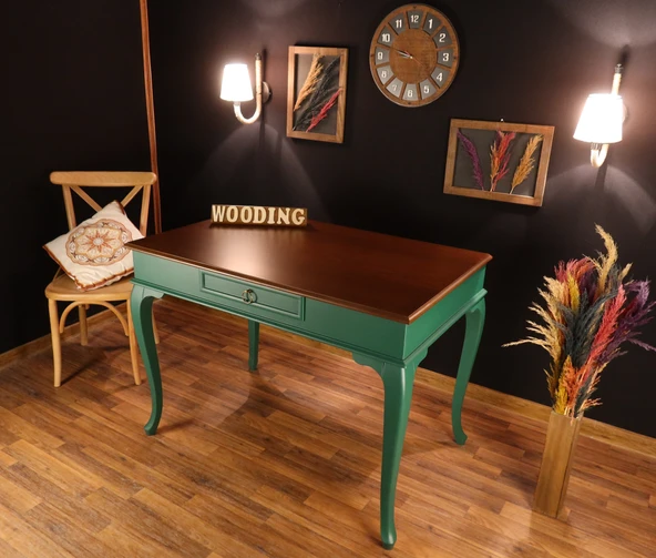 Wooding Mobilya 110 Cm Çekmeceli Masif Yeşil Ceviz Çalışma Masası ürün görseli 1