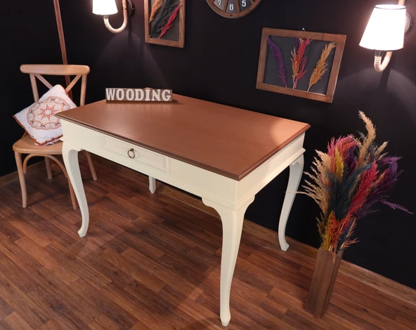 Wooding Mobilya 110 Cm Çekmeceli Masif Krem Natürel Çalışma Masası ürün görseli 1