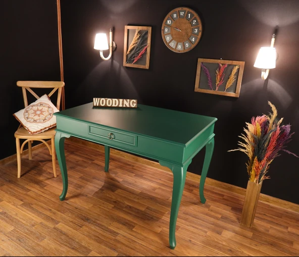 Wooding Mobilya 110 Cm Çekmeceli Masif Yeşil Çalışma Masası ürün görseli 1