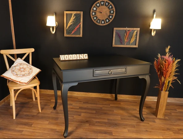 Wooding Mobilya 110 Cm Çekmeceli Masif Siyah Çalışma Masası ürün görseli 1