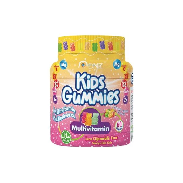 Dnz Kids Gummies Multivitamin İçeren Çiğnenebilir Karışık Meyve Aromalı Takviye Edici Gıda 60 Gumies ürün görseli 1