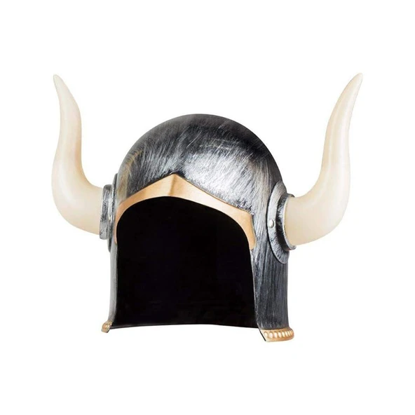 Mega Boynuzlu Viking Ivar Kaskı Eskitilmiş Desen Gümüş Renk ürün görseli 1