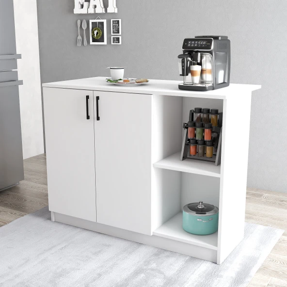 Tanmob MTD0501 Ada Mutfak 120 cm Kapaklı Raflı Beyaz ürün görseli 1