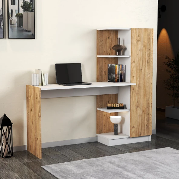 Venüs Çalışma Masası Raflı Kapaklı Çam Beyaz - CLM0503 ürün görseli 1