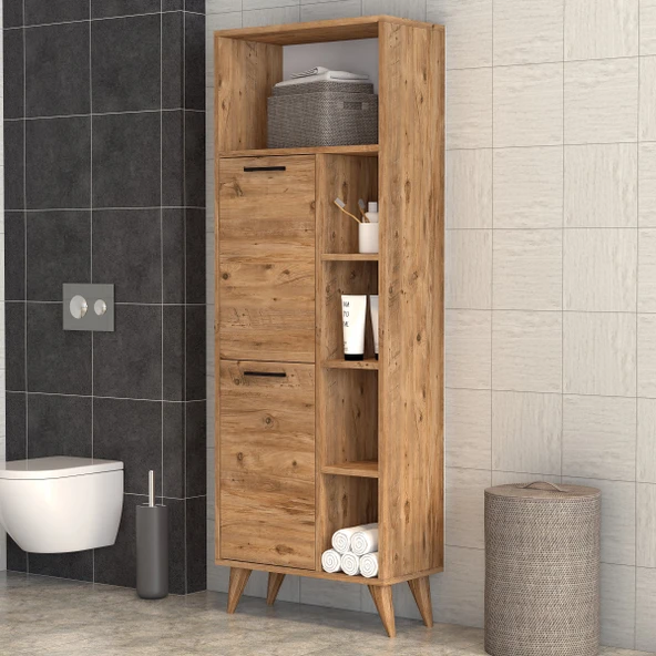 Suna İki Kapaklı 9 Raflı Banyo Dolabı Çam - BDL0402 ürün görseli 1