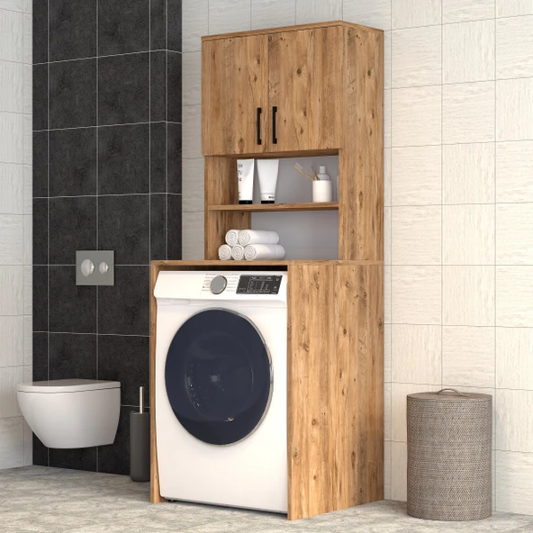 2 Kapaklı Raflı Çamaşır Makinesi Dolabı Çam - BDL0602 ürün görseli 1