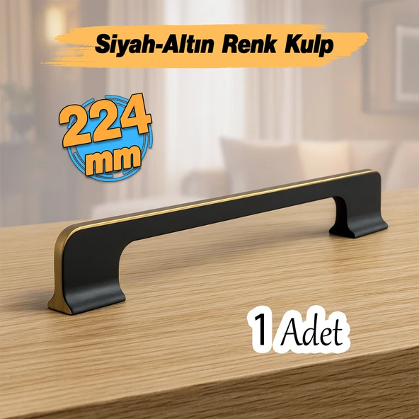 Afyon (224 mm - 22.4 cm) Siyah Gold Metal Mobilya Mutfak Çekmece Dolap Dolabı Kulbu Kulpu Kulpları ürün görseli 1