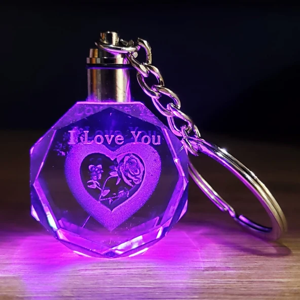 I Love You Kalpli Renk Değiştiren Işıklı Anahtarlık ürün görseli 1