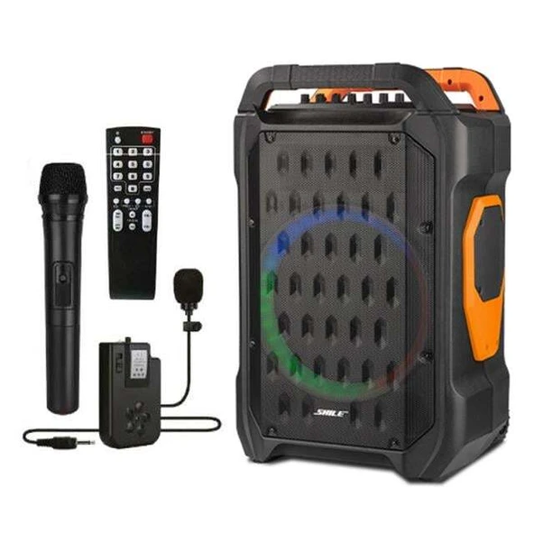Shile SL-10 120 Watt Taşınabilir Seyyar Amfi Hoparlör Kablosuz 1 EL + 1 Yaka Mikrofonlu Kumandalı USB+SD+BT ürün görseli 1