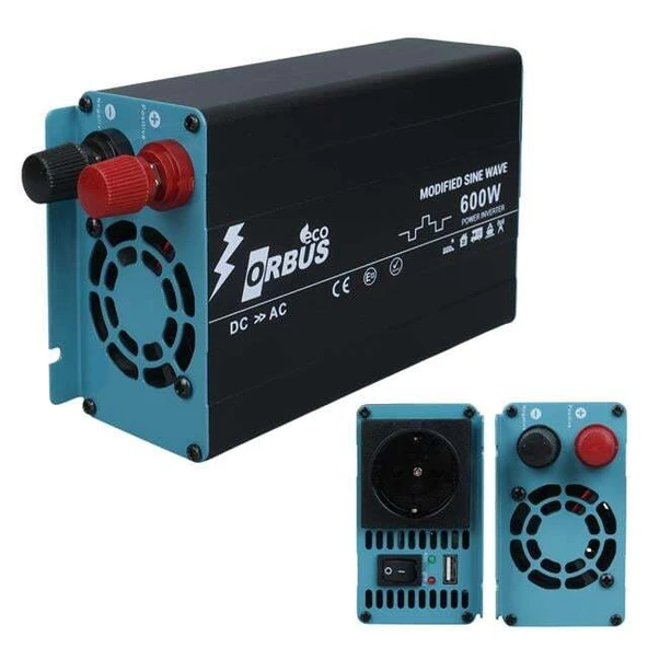 Orbus ORB600M DC 12V - 220V AC 600W/1200W Modified Sinus Sine Wave Inverter ürün görseli 1