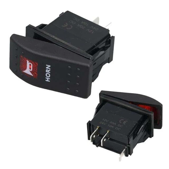 PowerMaster ﻿Korna Sembollü Işıksız Yaylı 2 Pinli On-Off 12-24V Marin Switch ürün görseli 1