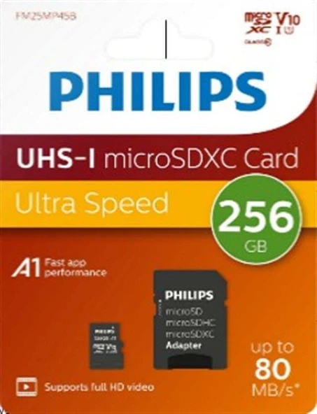 Philips FM25MP45B/00 256GB Class10 UHS-I U1 TF Adaptörlü Micro SDXC Hafıza Kartı ürün görseli 1