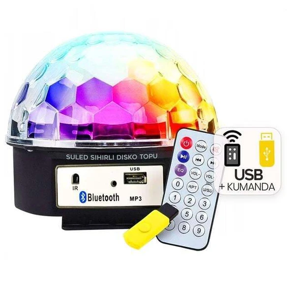 Ledx GM-0803B Sihirli Led Dönen Disko Topu Hoparlör Kablosuz USB/Mp3/Bluetooth Kumandalı 360 Derece ürün görseli 1