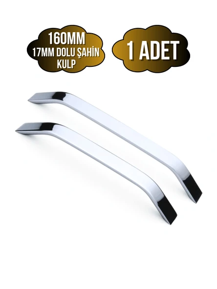 Şahin Krom Alüminyum Dolap Kulpu Mobilya ve Mutfak Dolap Kulpu(17MM)(KROM)(ALÜMİNYUM) Krom 160mm 160mm - 1 ADET ürün görseli 1