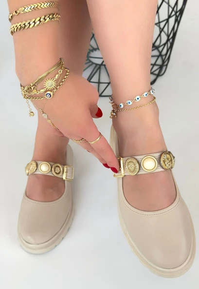 Bej Bantlı Kadın Günlük Ayakkabı ürün görseli 1
