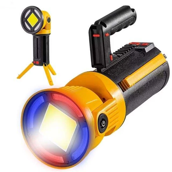 PowerMaster MX-W5164-3 Kırmızı Mavi Çakarlı COB Ledli Şarjlı Kamp El Feneri Işıldak ürün görseli 1