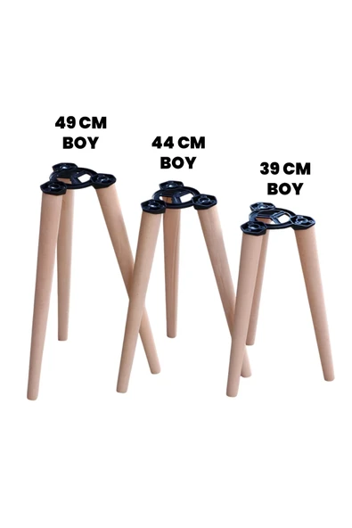 3'lü Zigon Sehpa Ayak Takımı – Ahşap Masa & Puf Ayağı (49cm – 44cm – 39cm) ürün görseli 1